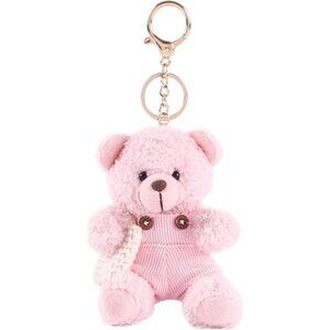 Pink Plush Teddy Bear Bag Charm Keychain for Backpack Purse Gifts